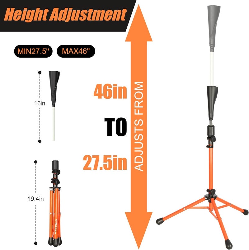 Storgem Baseball Tee,Portable Tripod Batting Tee,Softball Tee for Batting Practice,Hitting Tee Easy Adjustable Height,with Bag - Image 2